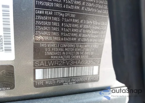 2017 Land Rover Range Rover Sport 3.0L V6 Supercharged Hse from USA, damaged, VIN SALWR2FV3HA693529